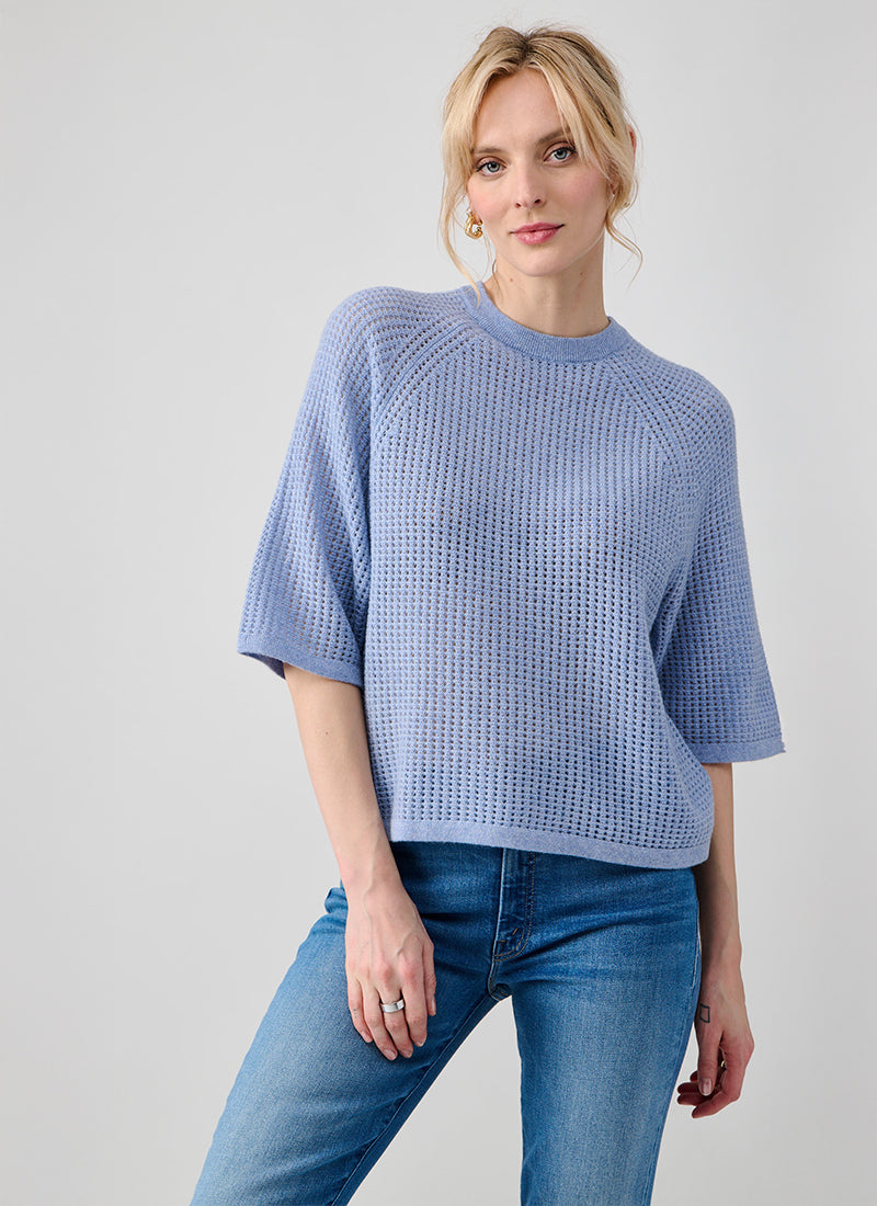 Autumn Cashmere Short Sleeve Mesh Raglan Crewneck Sweater