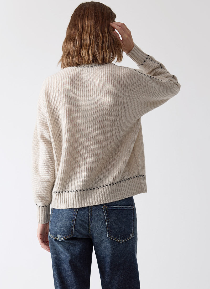 Autumn Cashmere Shaker Crew with Contrast Stitch