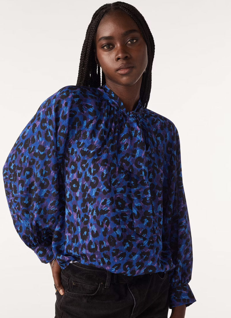 blue leopard blouse