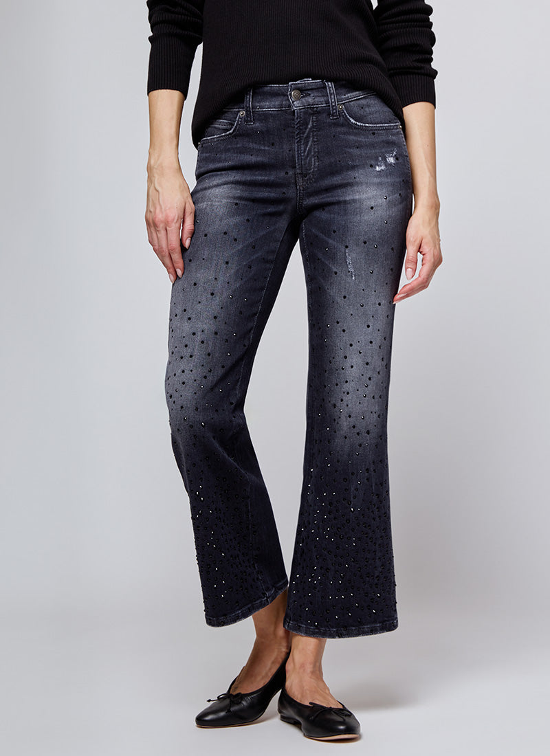 Cambio Francesca Washed Black Jean with Crystal