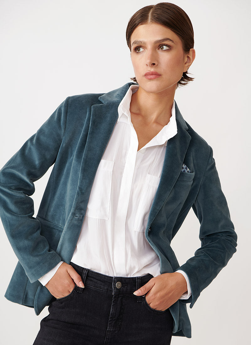 Circolo 1901 Blue Velvet 1-Button Blazer