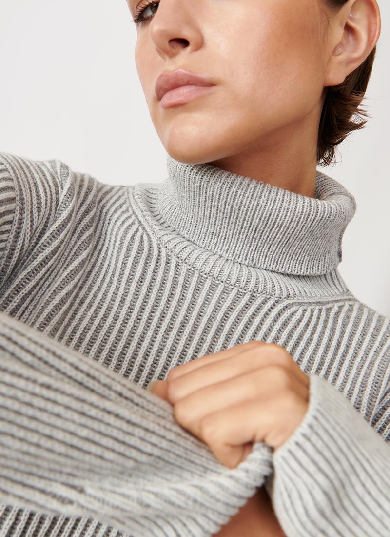 Ribbed Wool-Blend Turtleneck Sweater