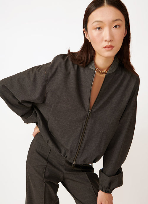 Fabiana Filippi Wool Cropped Bomber with Knit Collar