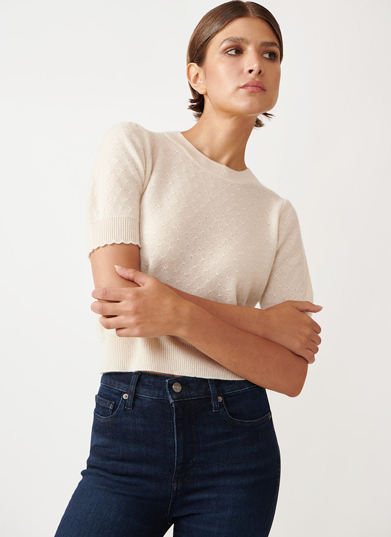 Frame Pointelle Puff Sleeve Sweater