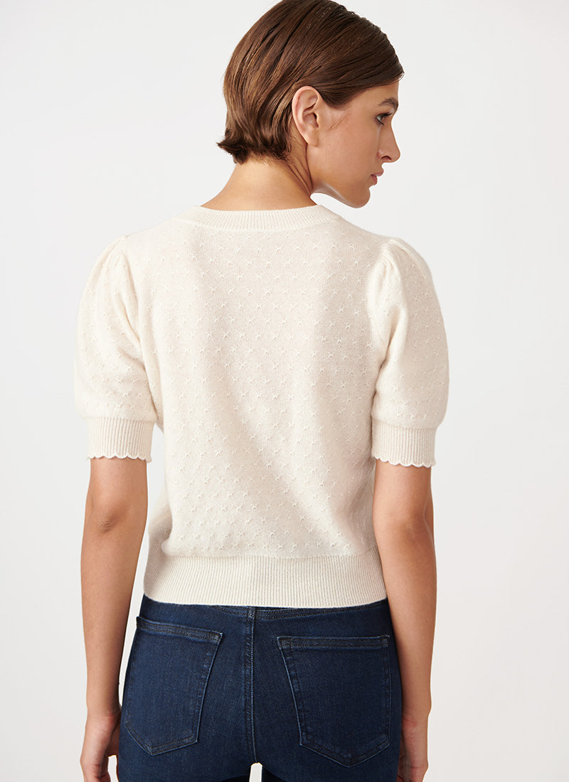 Frame Pointelle Puff Sleeve Sweater