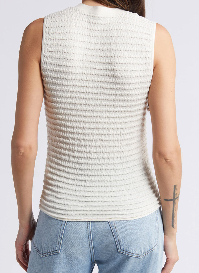 Frame Smocked Sleeveless Crewneck Top