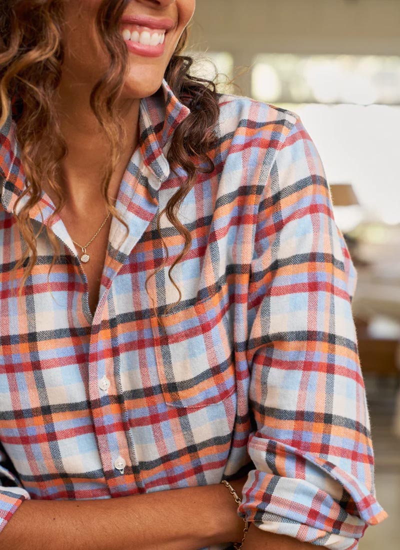 Frank & Eileen Eileen Orange and Blue Check Flannel Shirt