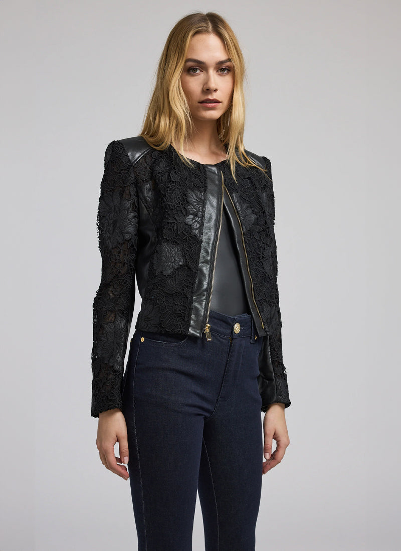 Dalma Vegan Leather Guipure Jacket