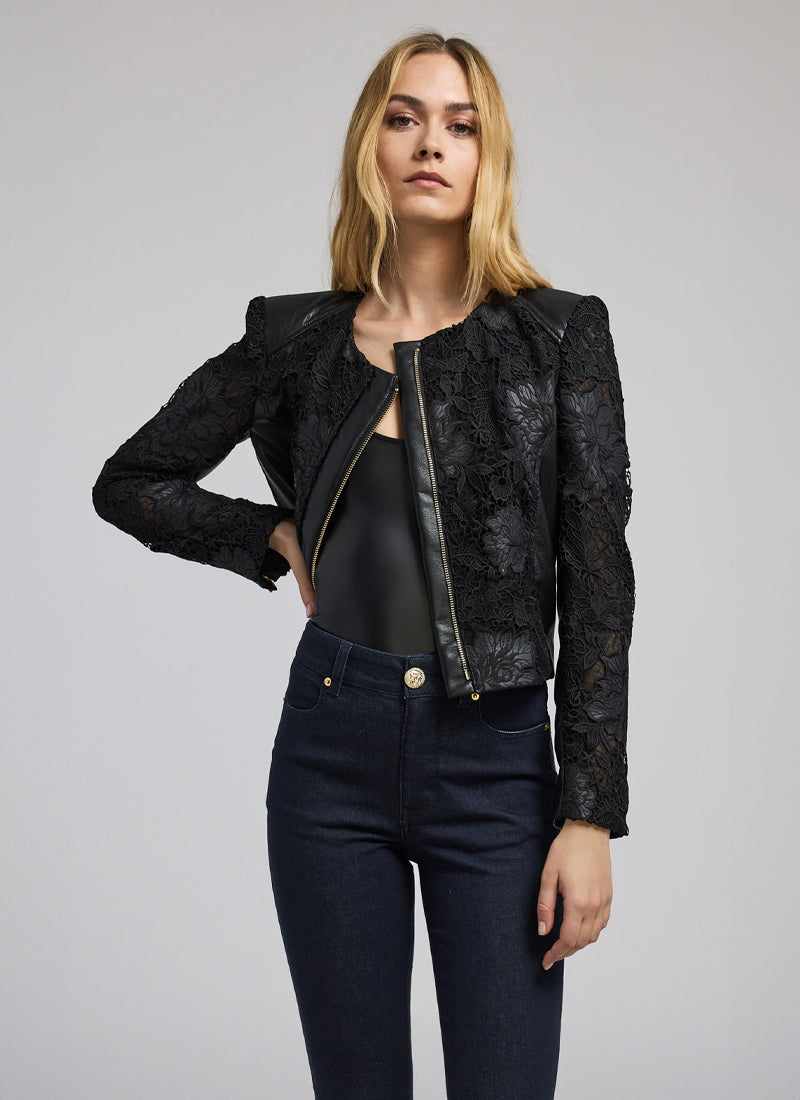 Dalma Vegan Leather Guipure Jacket