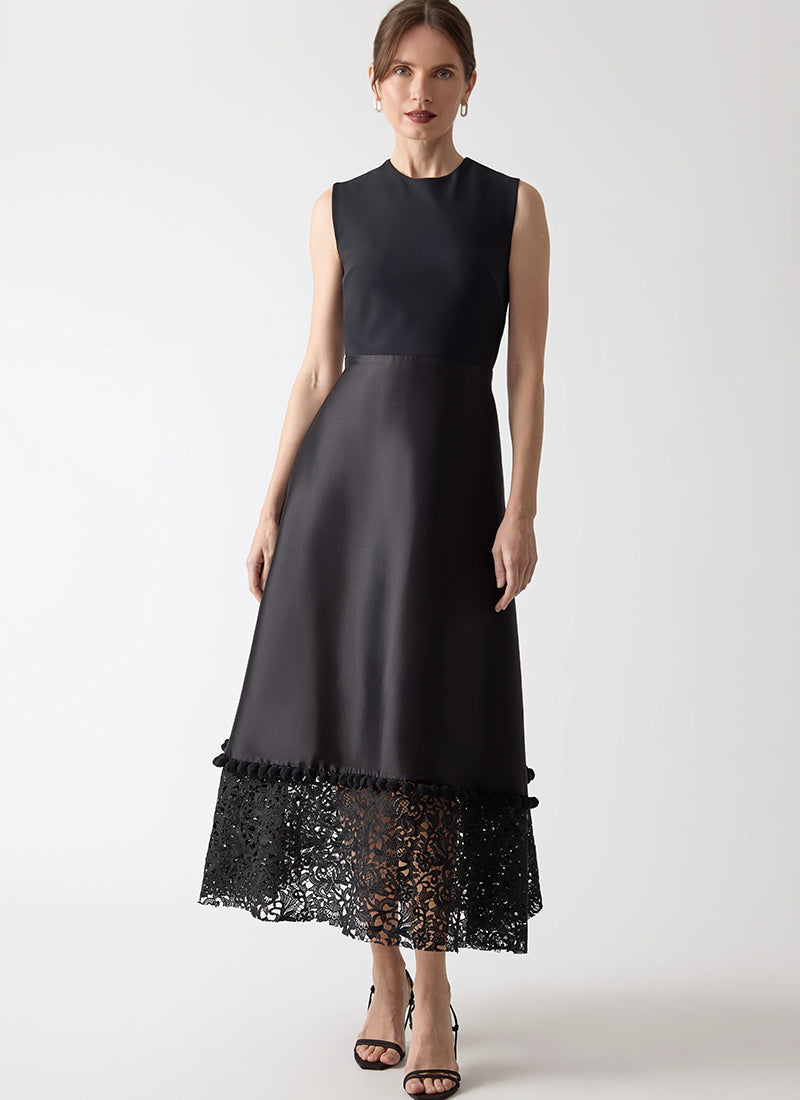 Greta Constantine Liatris Lace Trim Midi Dress