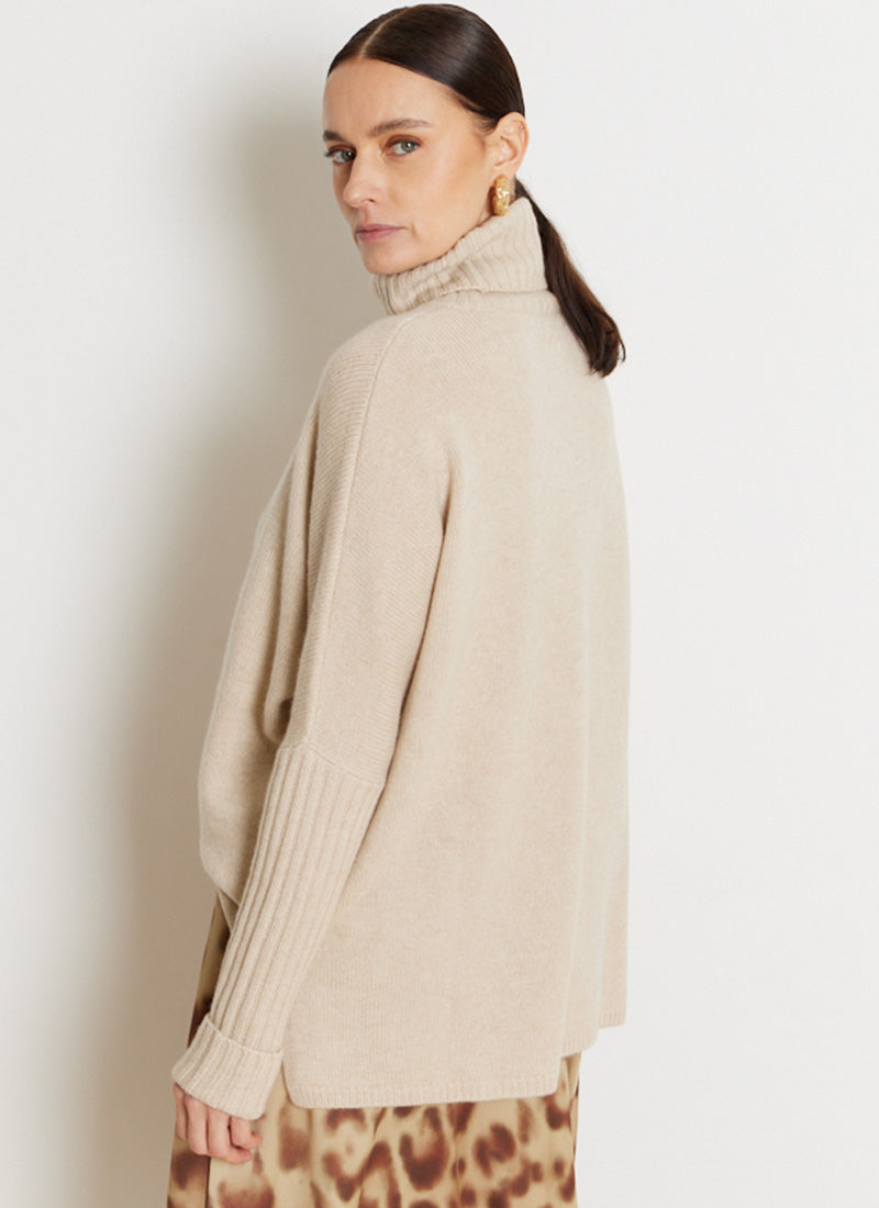 Not Shy Cashmere Cashmere Turtleneck Poncho with Ribbed Sleeves