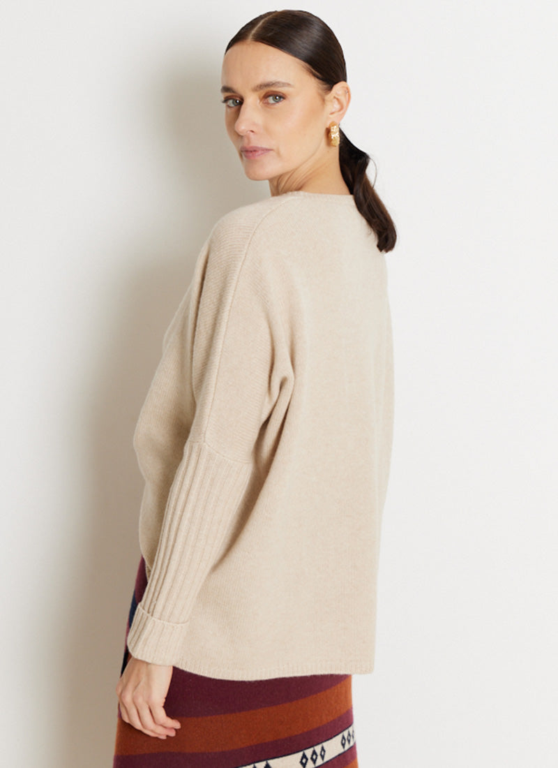 Not Shy Cashmere V-Neck Ribbed Sleeve Cashmere Poncho