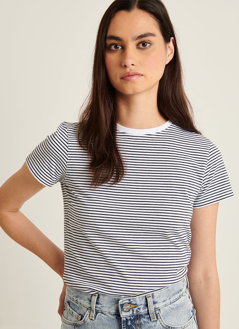 Patrick Assaraf Short Sleeve Iconic Mini Stripe Crew Tee