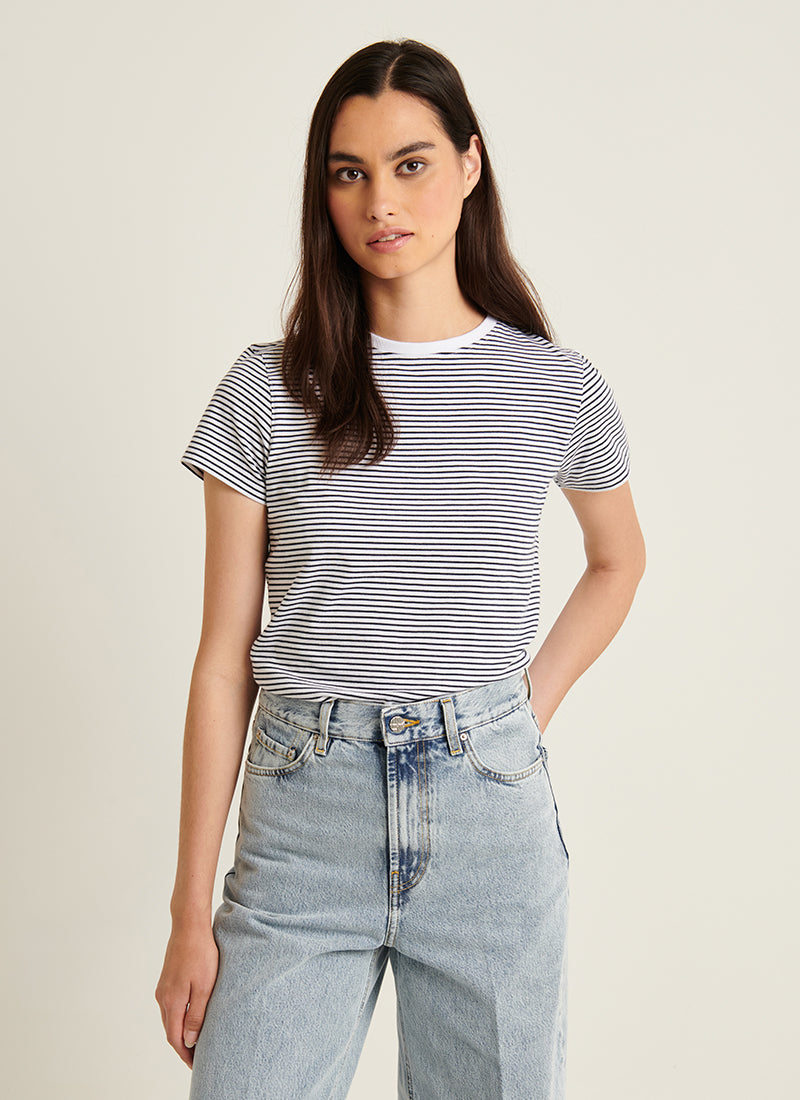 Patrick Assaraf Short Sleeve Iconic Mini Stripe Crew Tee