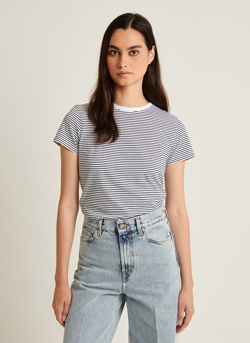 Patrick Assaraf Short Sleeve Iconic Mini Stripe Crew Tee