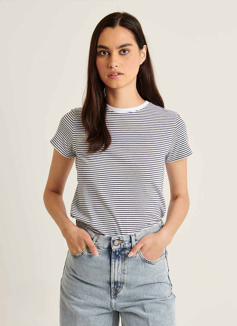 Patrick Assaraf Short Sleeve Iconic Mini Stripe Crew Tee