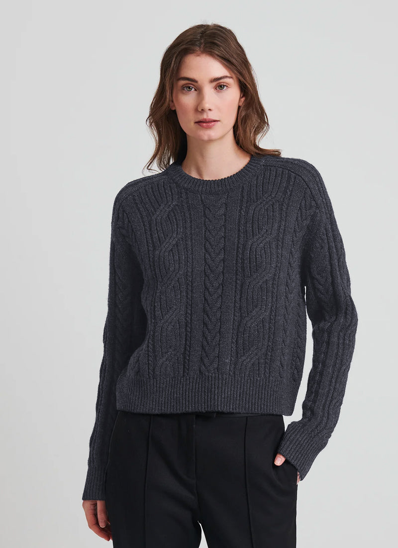 Merino Boyfriend Cable Crew Sweater