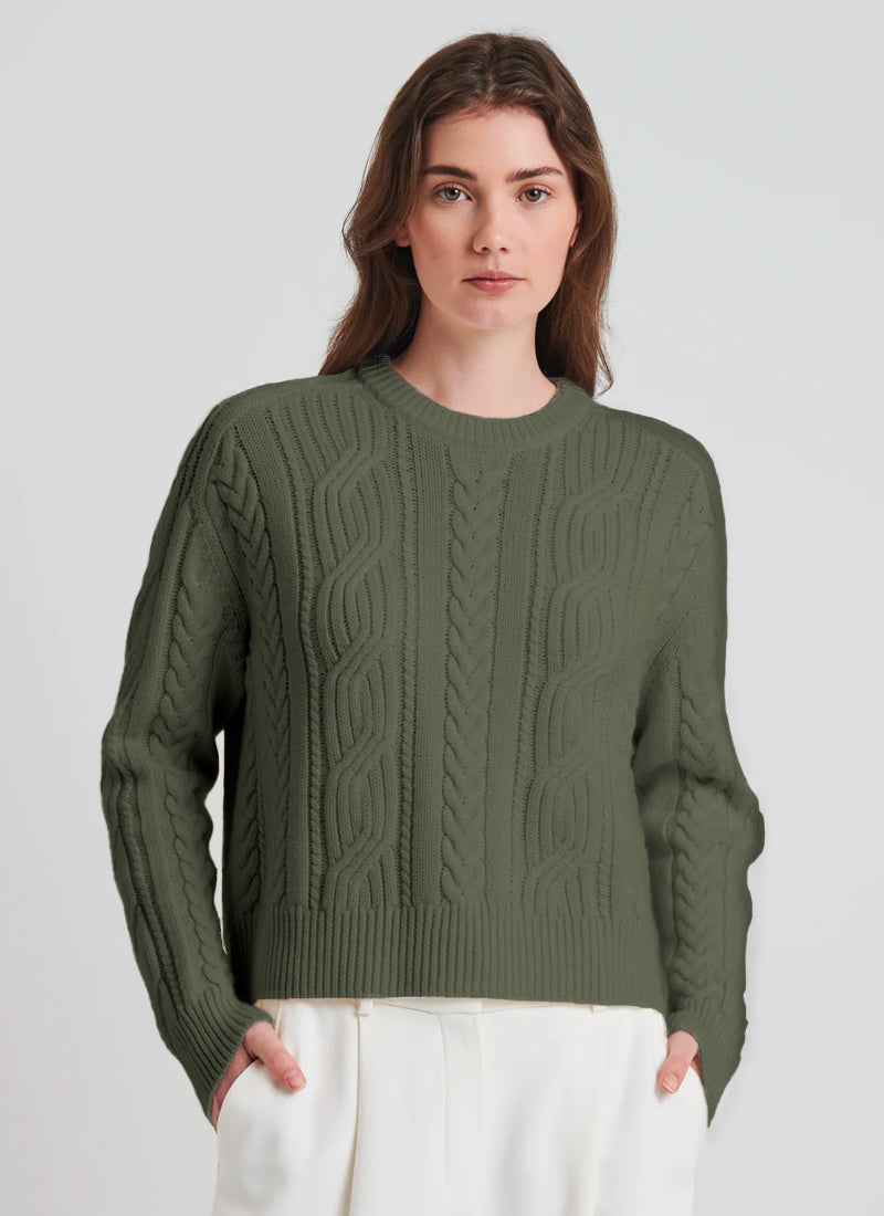 Merino Boyfriend Cable Crew Sweater