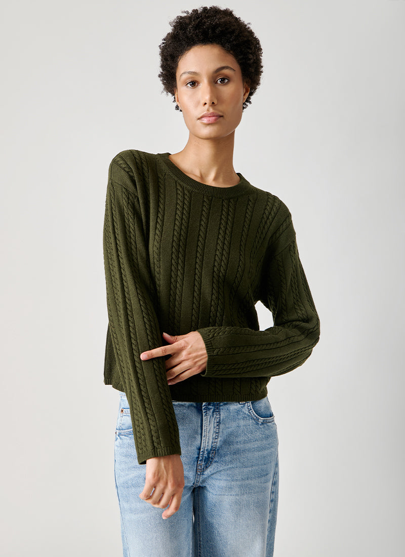 Patrick Assaraf Merino Boyfriend Cable Crew Sweater