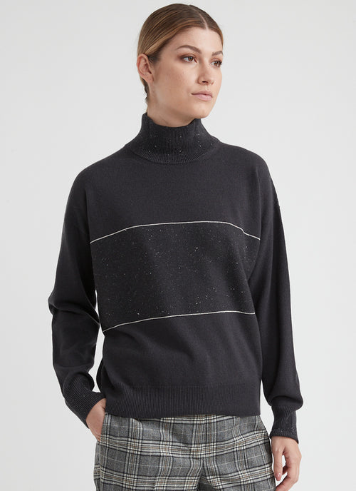 Peserico Mock Neck Wool and Silk-Blend Sweater