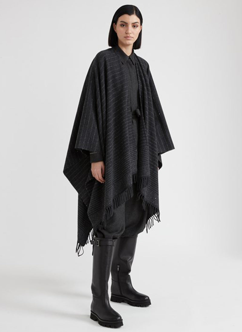 Peserico Wool and Cashmere Sequin Jacquard Cape