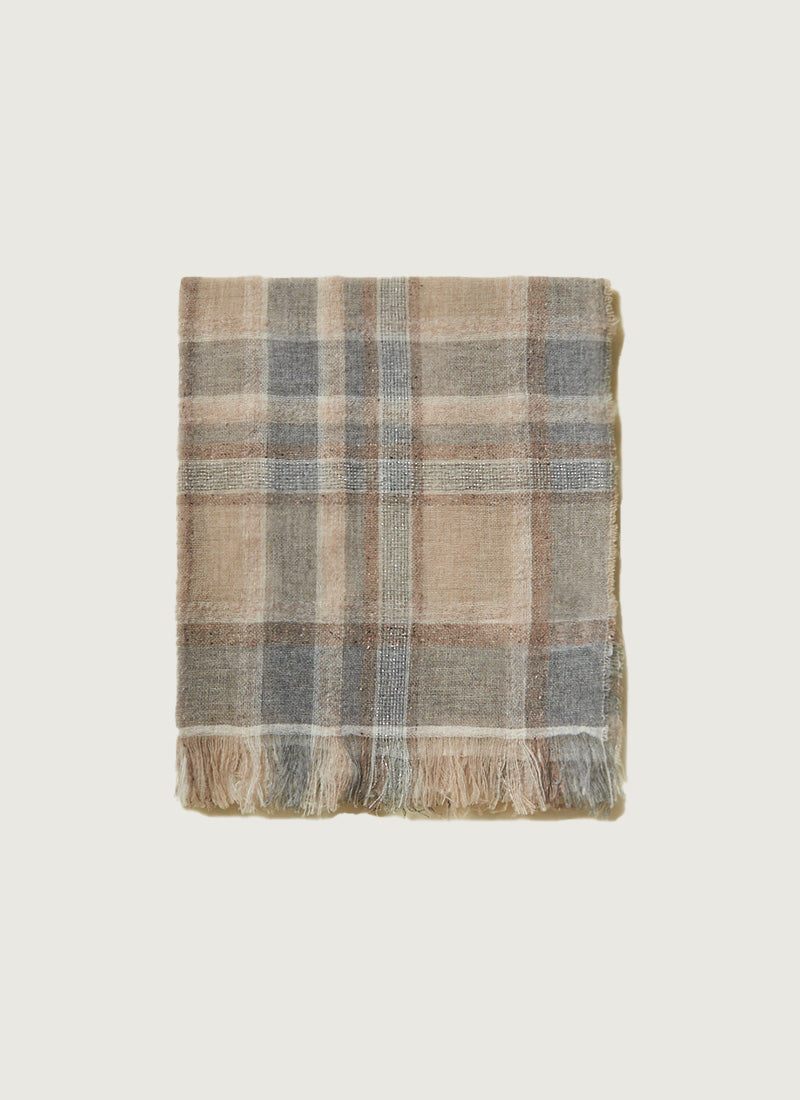 Peserico Wool Beige Plaid Scarf