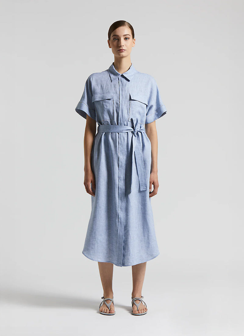 Peserico Belted Linen Midi Dress