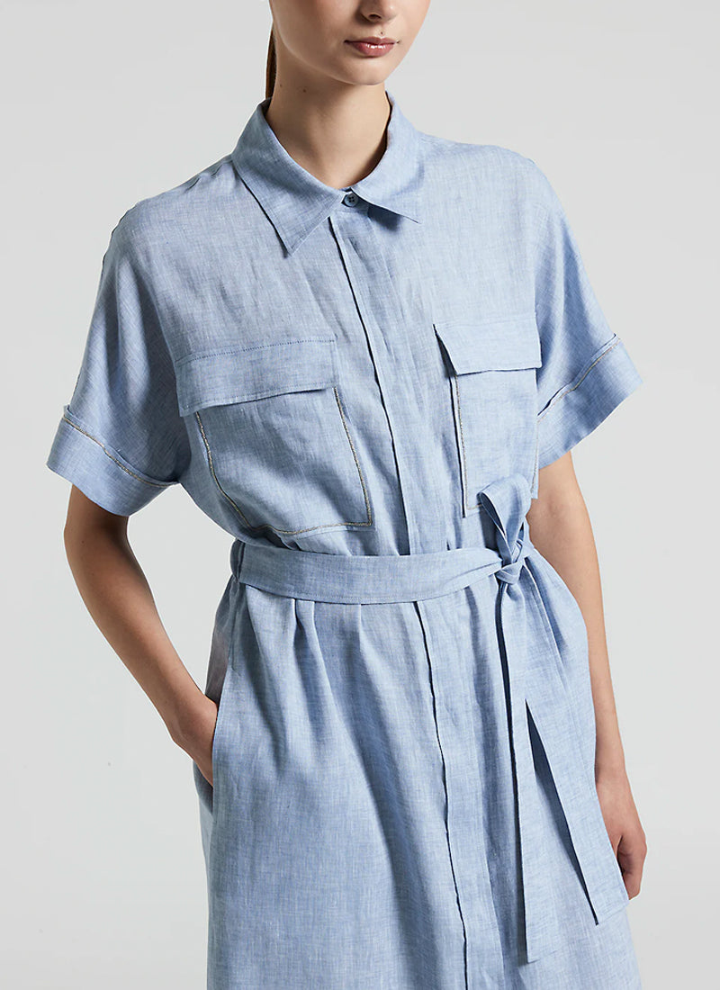 Peserico Belted Linen Midi Dress