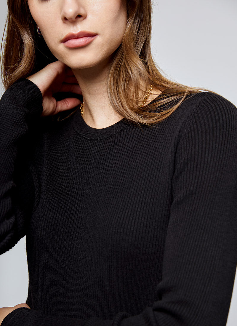 Crewneck Ribbed Cotton Viscose Sweater