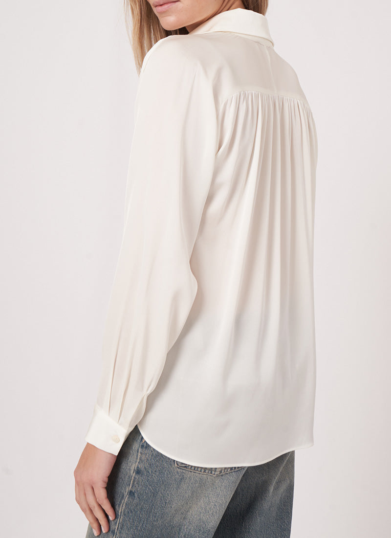 Repeat Long-Sleeve Shirred Back Blouse