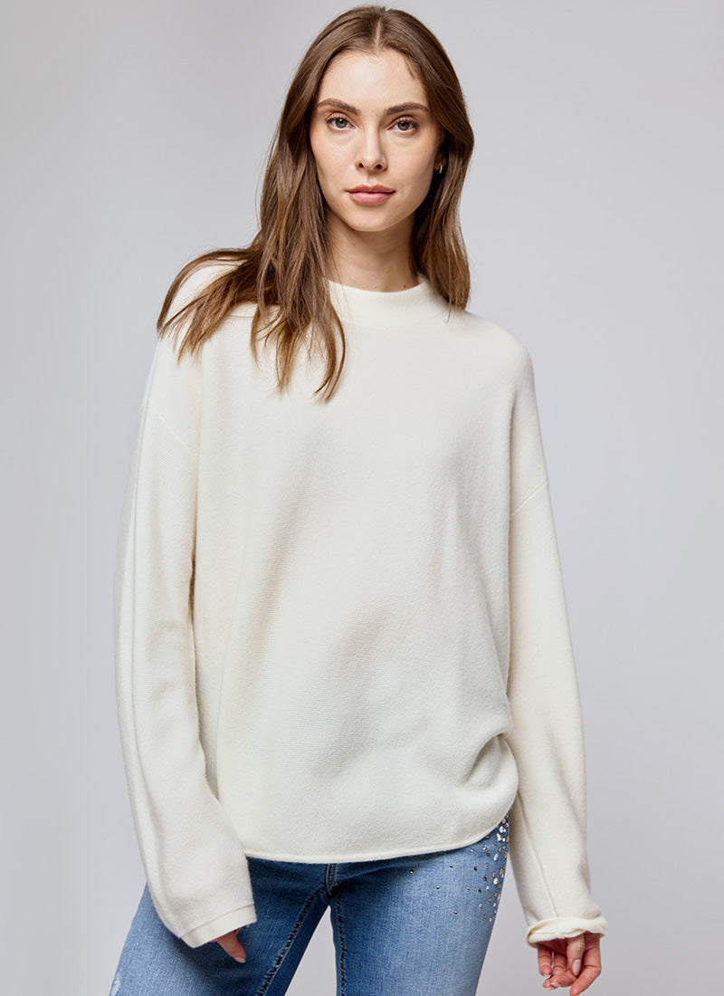 Repeat Long-Sleeve Shirttail Wool Cashmere Sweater