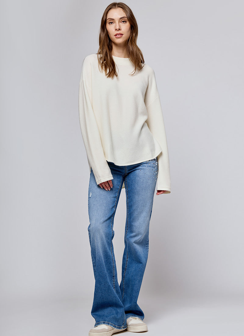 Repeat Long-Sleeve Shirttail Wool Cashmere Sweater