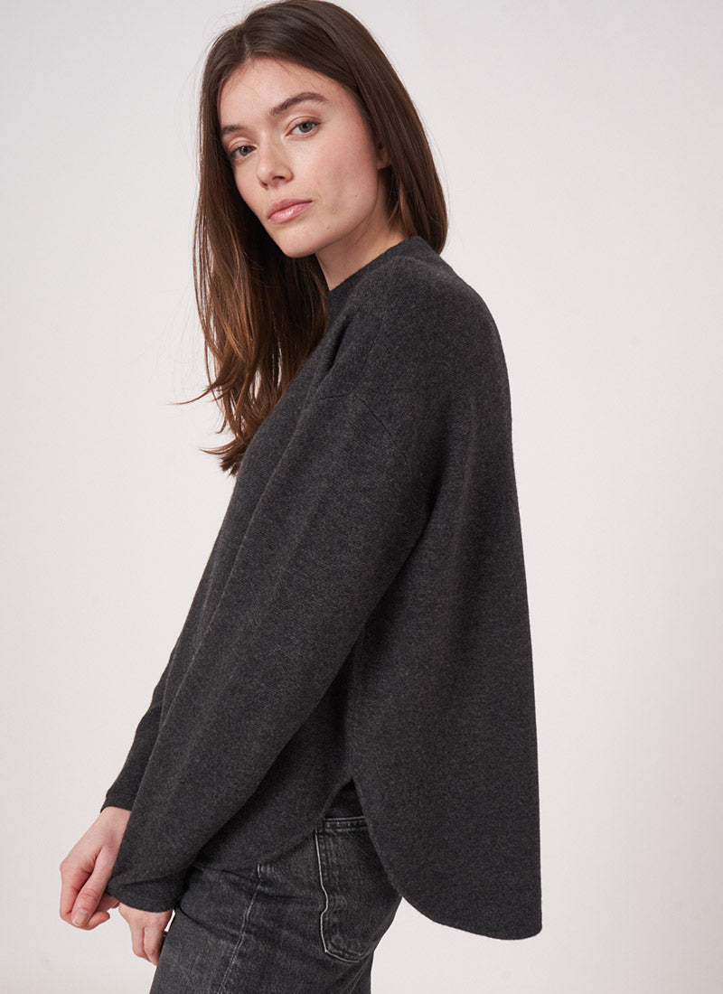 Repeat Long-Sleeve Shirttail Wool Cashmere Sweater