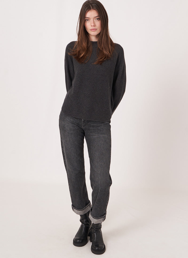 Repeat Long-Sleeve Shirttail Wool Cashmere Sweater