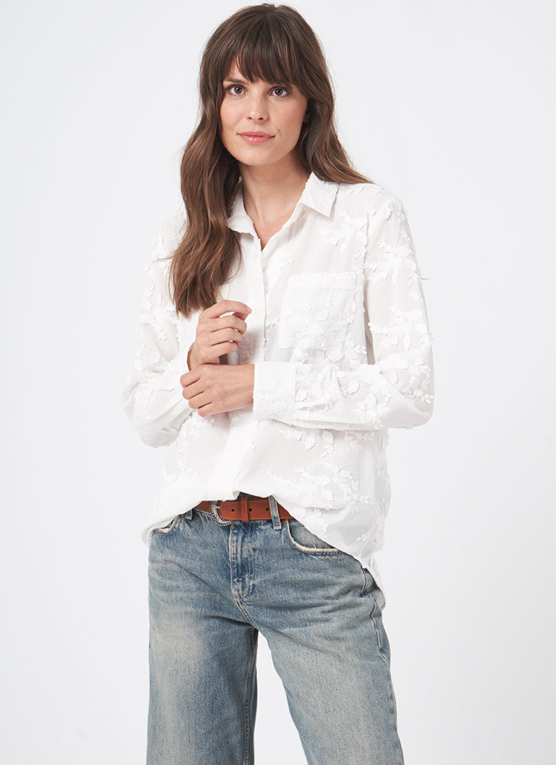 Repeat Cashmere Flower Embroidery Long Sleeve  Shirt