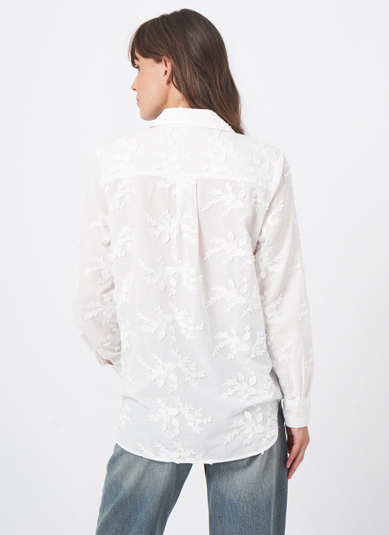 Repeat Cashmere Flower Embroidery Long Sleeve  Shirt