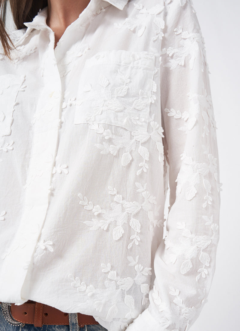 Repeat Cashmere Flower Embroidery Long Sleeve  Shirt