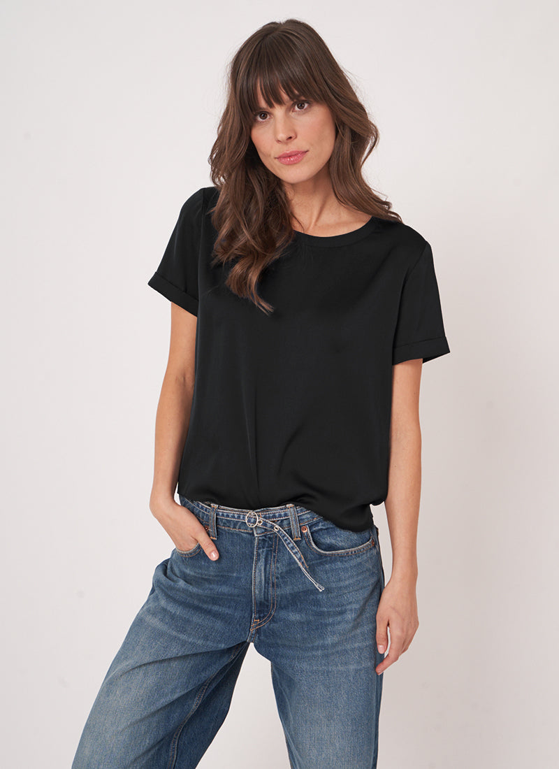 Repeat Cashmere Satin Effect Short Sleeve Blouse