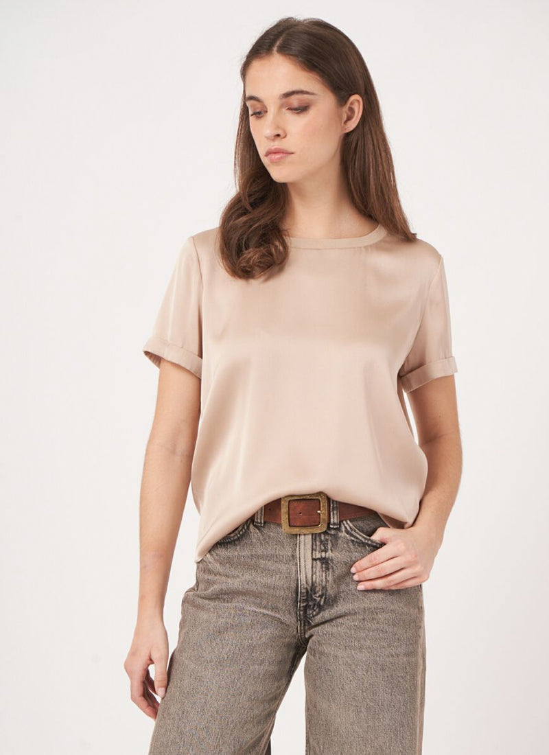 Repeat Cashmere Satin Effect Short Sleeve Blouse