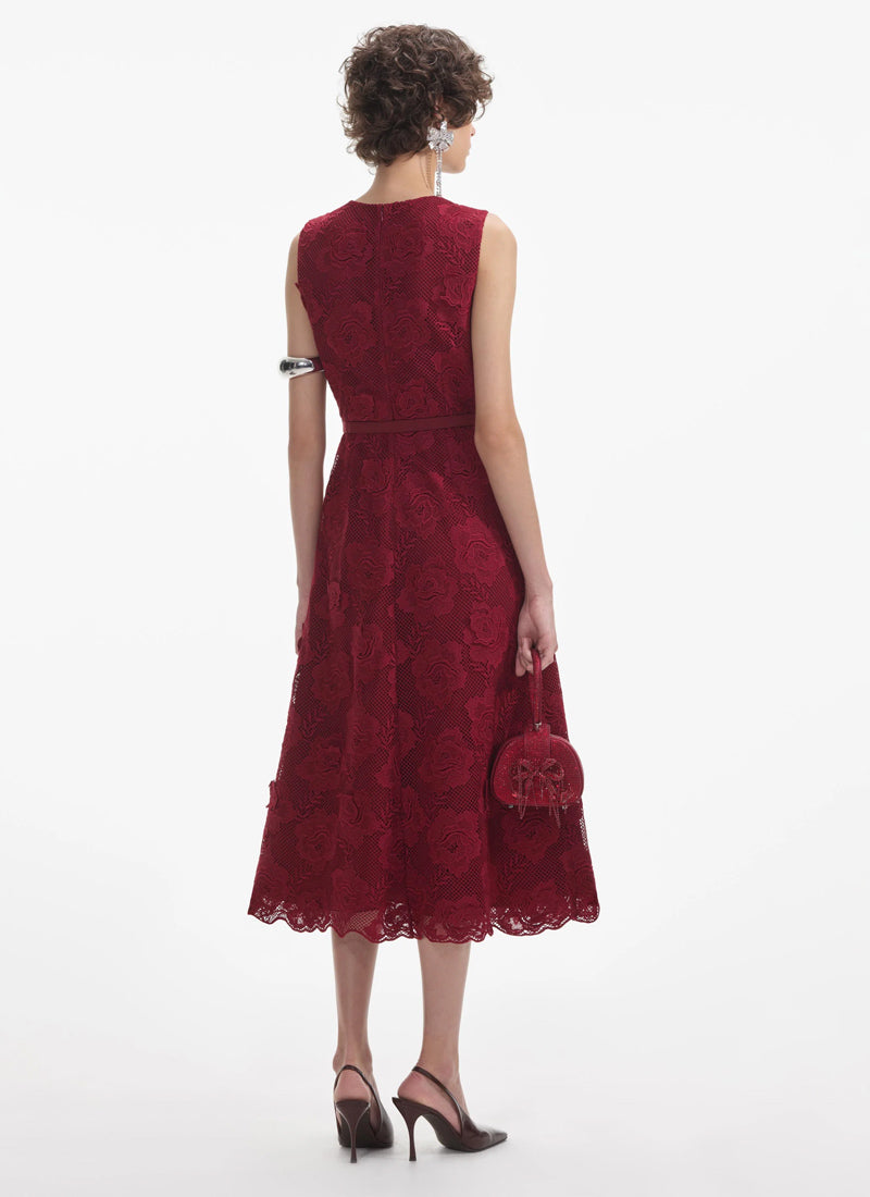 Self-Portrait Burgundy Lace Button Midi Dress