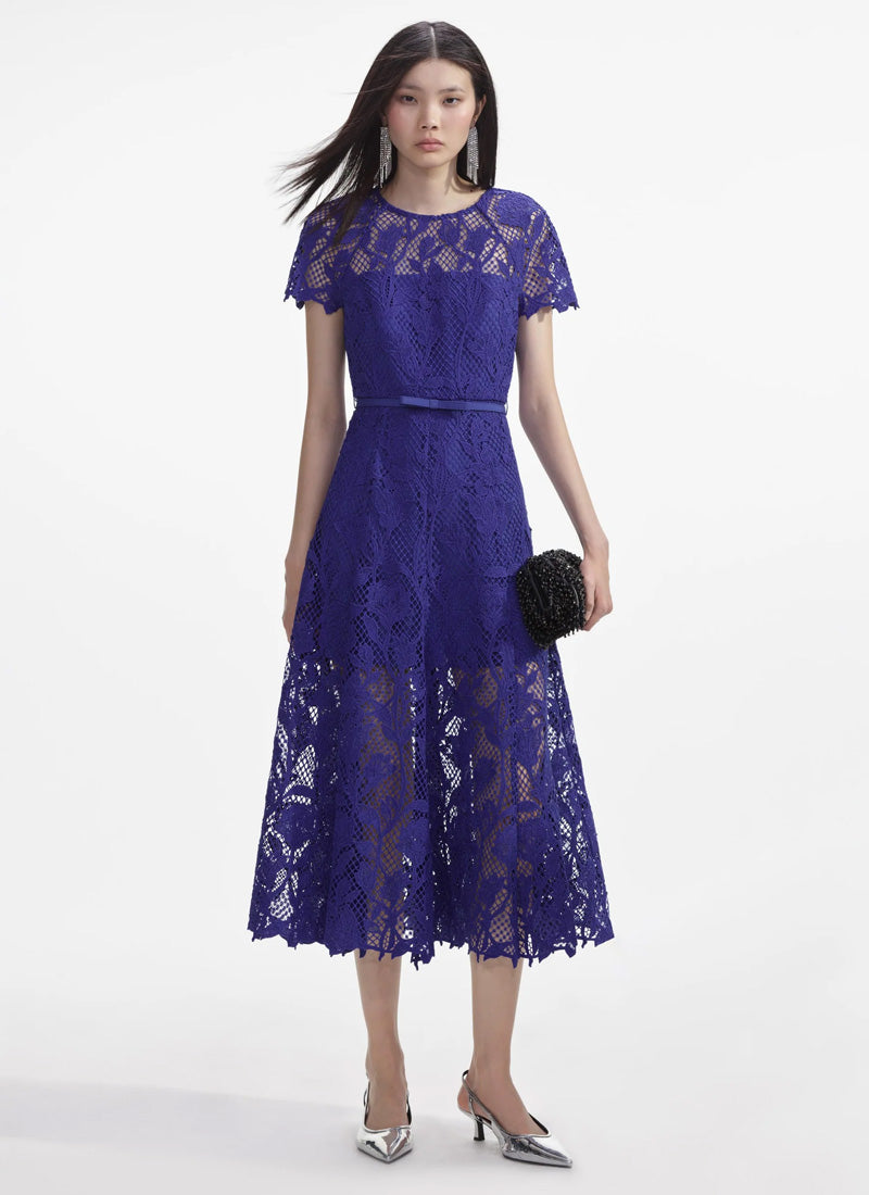 Self Portrait Cobalt Lace Midi Dress