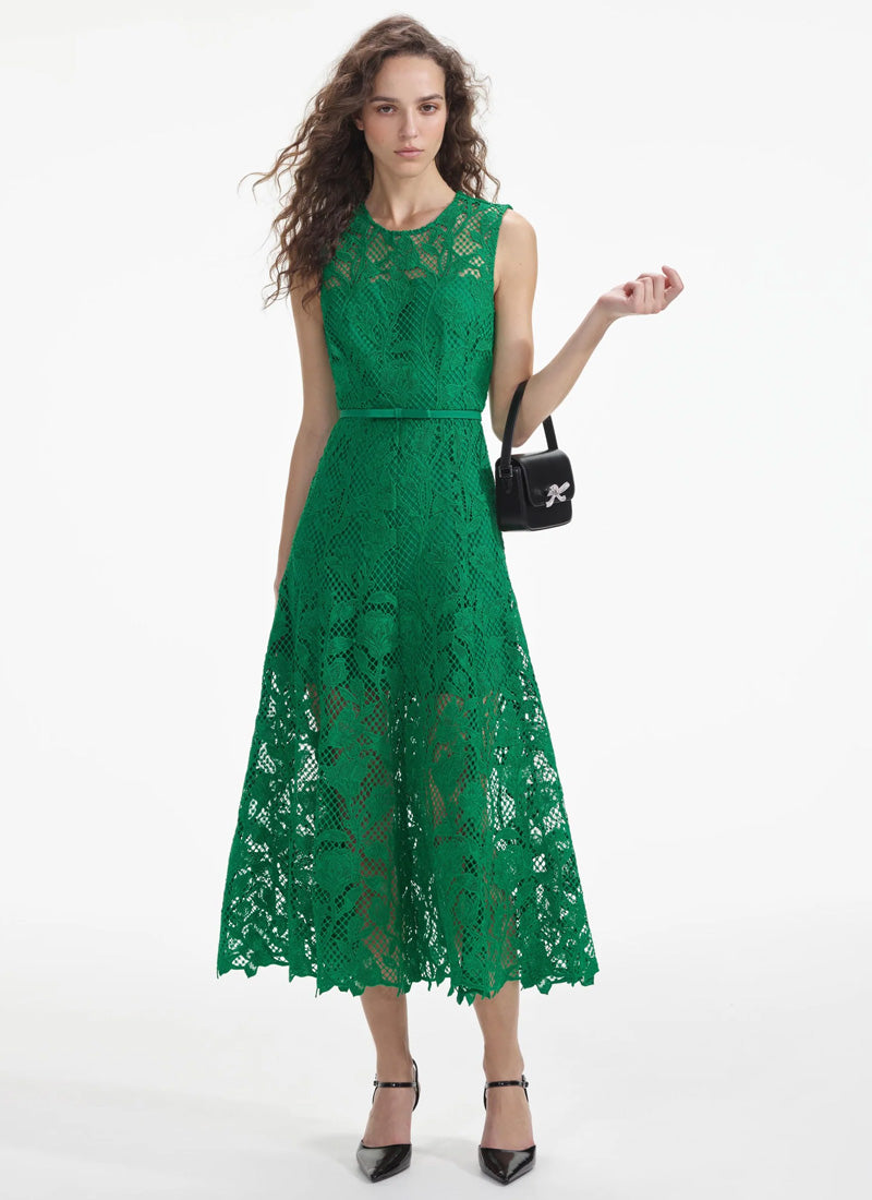 Green Lace Sleeveless Midi Dress
