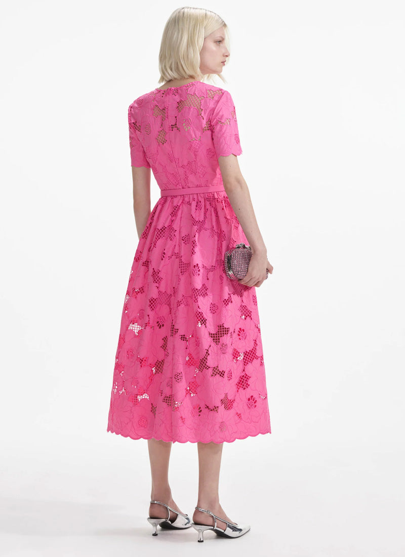 Self-Portrait Pink Cotton Lace Midi Dress