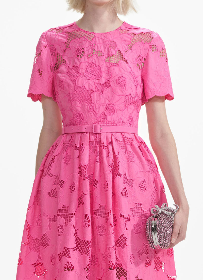 Self-Portrait Pink Cotton Lace Midi Dress