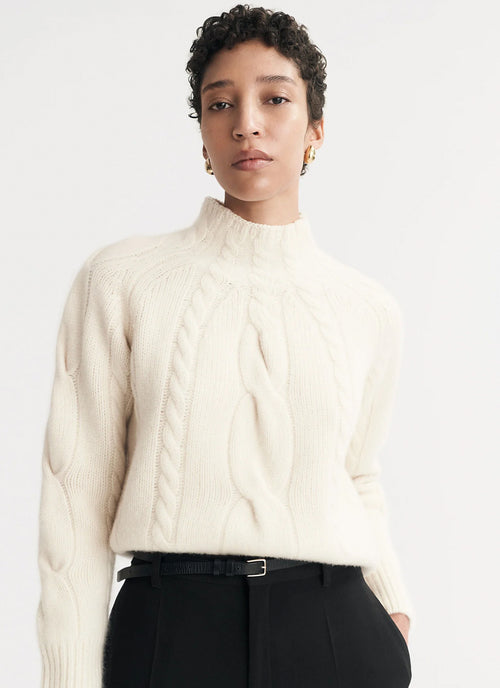 Chunky Cable Turtleneck Sweater Soft Goat Andrews