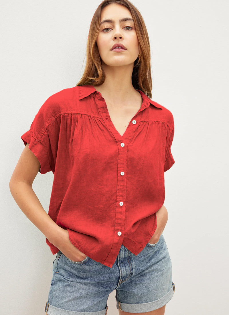 Velvet Woven Linen Top