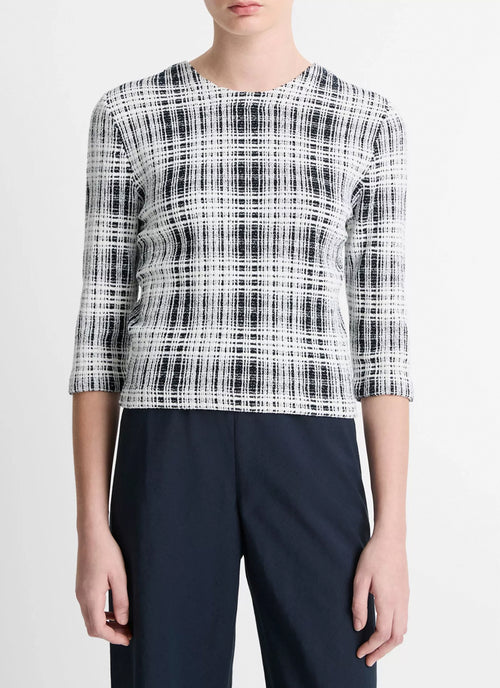 Vince Bouclé Plaid Elbow Sleeve Sweater