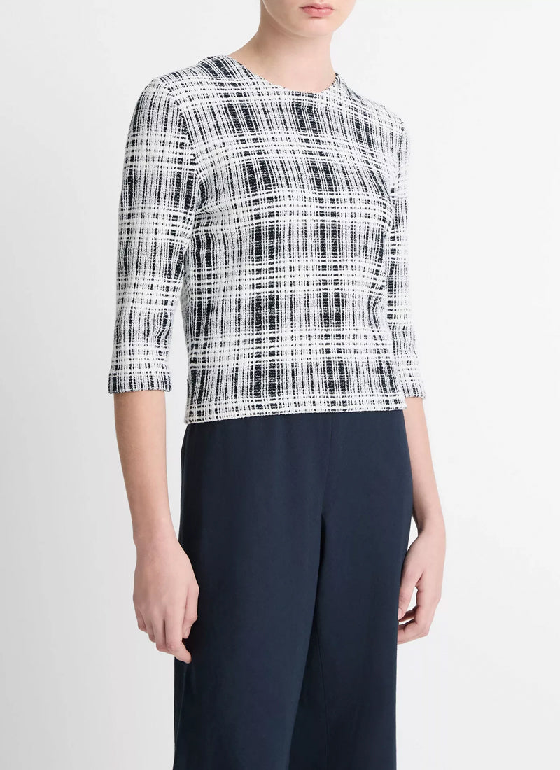 Vince Bouclé Plaid Elbow Sleeve Sweater